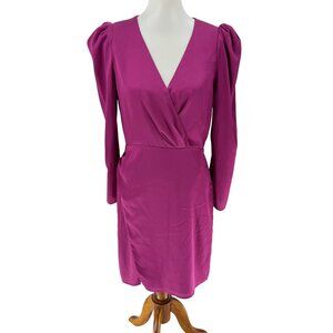 Sanctuary Womens Magenta Long Sleeve Dress Size 4 With Puff Shoulders & V-Neckli